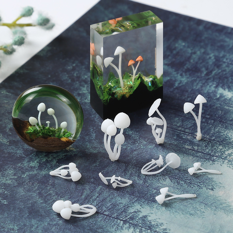 DIY Crystal Gutta Percha Forest Landscape Marine Jellyfish Series Fillers 3D Mini Mushroom Model