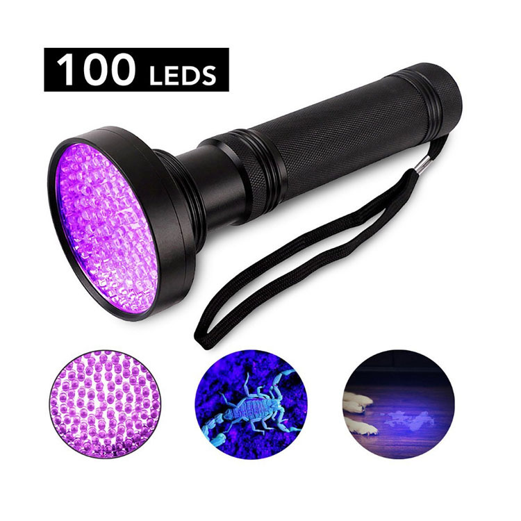 100LED Purple Flashlight UV Flashlight Aluminum Alloy UV Black Flashlight 10W