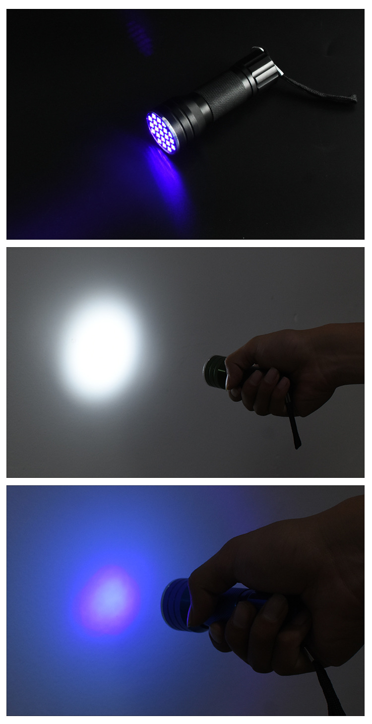 21LED Purple Flashlight Pet Urine Detection 390nm Ultraviolet Black Light Flashlight 3W