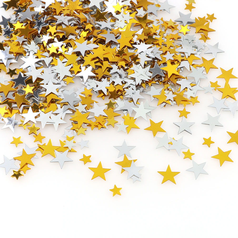 6mm / 10mm Mixed Size Gold and Silver Five Pointed Star Sequins Wedding Throwing Paper Scraps Christmas Decorations