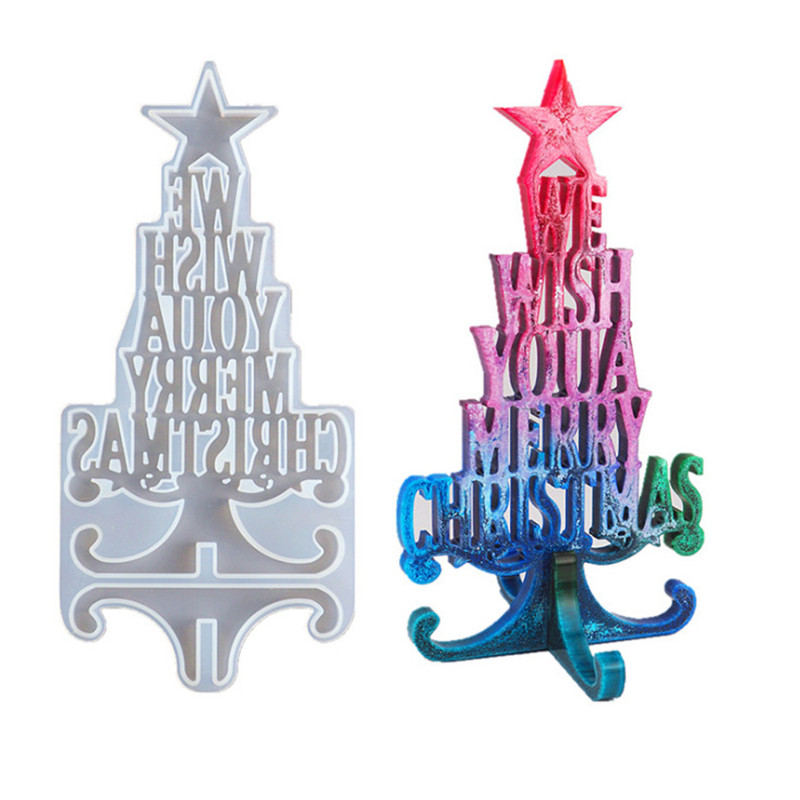 Crystal Gutta Resin Christmas Tree Lettered Tabletop Decoration Christmas Silicone Mirror Mold