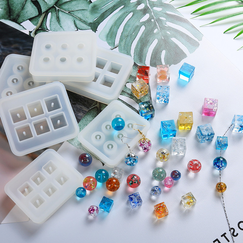Crystal Ball Beads Six Lattice Mold Bracelet Beads Necklace Crystal Drop Mold Square Sphere with Holes