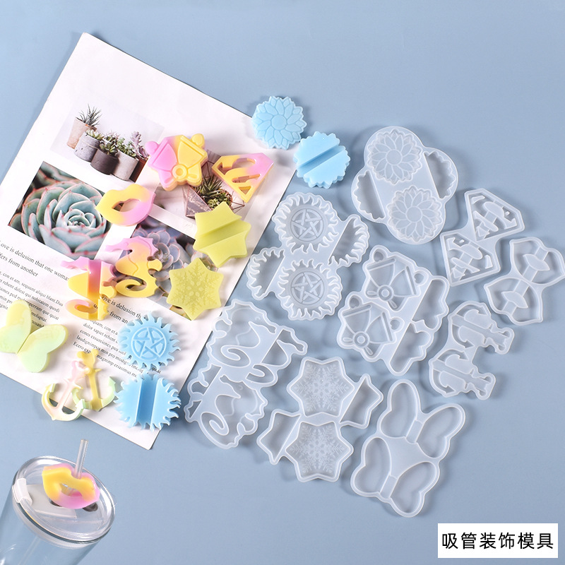 DIY Crystal Gutta Percha Mold a Number of Good-looking Upgrade Times Straw Decorative Silicone Mold Spot Wholesale
