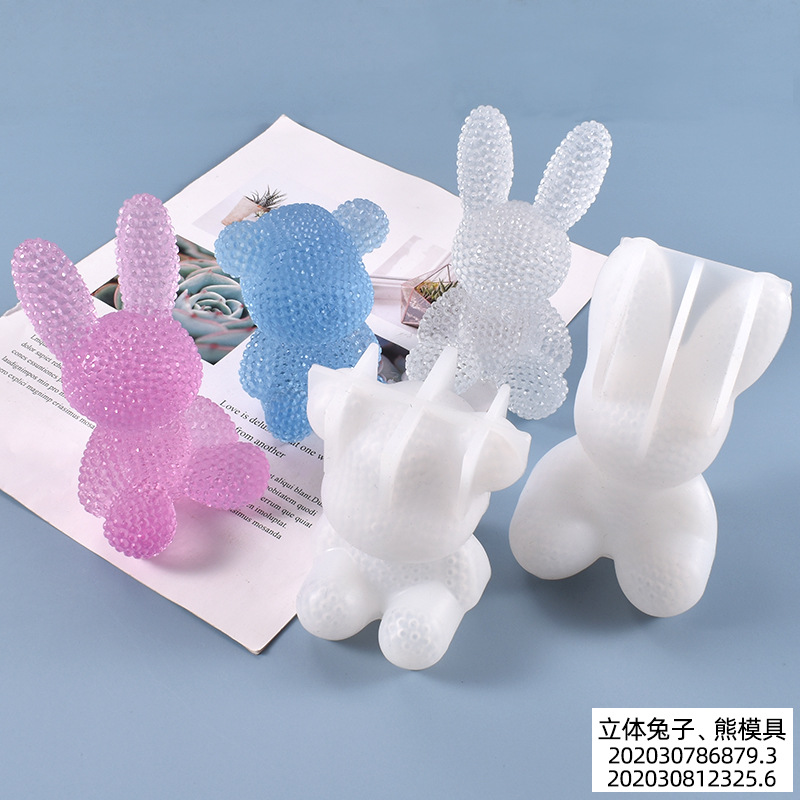 DIY Crystal Glue Dropping Mold Cute Cute Three Dimensional Diamond Bear and Rabbit Set Silica Gel Mold