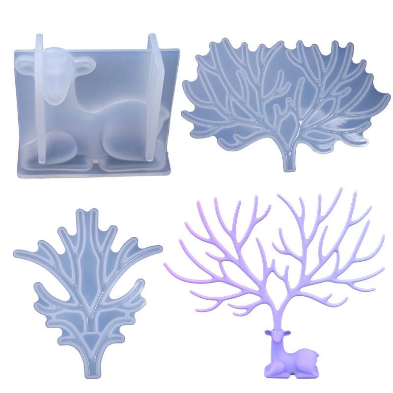 DIY Crystal Epoxy Silicone Deer Antlers Tree Branch Jewelry Display Stand Manual Setting Mirror Mold