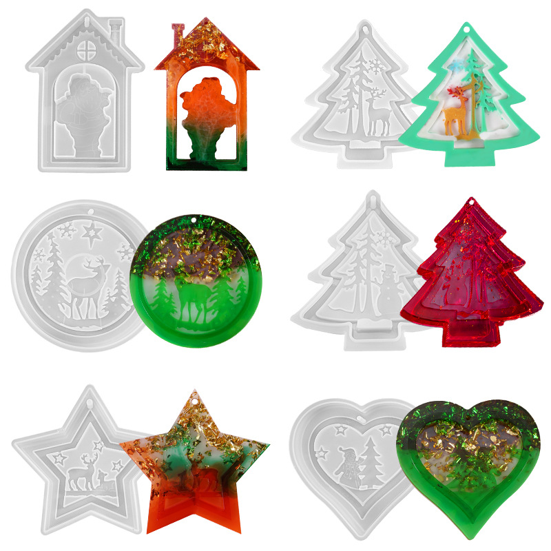 DIY Crystal Drop Mold Christmas Tree Love Snowman Theme Hanging Decoration Accessories Silicone Mold