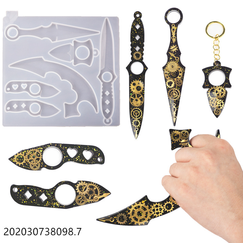 DIY Resin Epoxy Mirror Defensive Knife Silicone Mold Keychain Defensive Fist Buckle Epoxy Mold