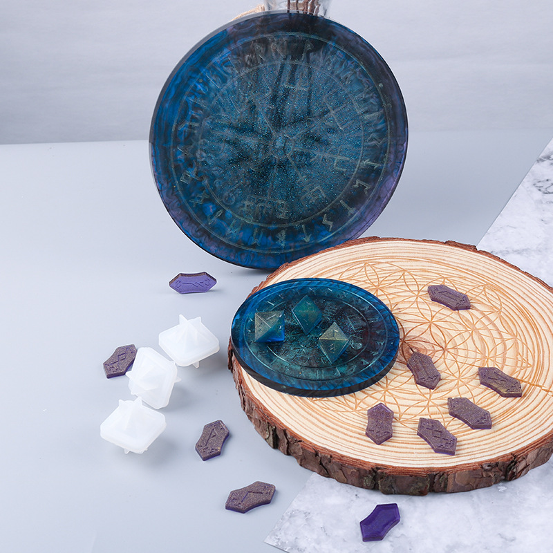 DIY Epoxy Mold New Rune Fu Divination Silicone Mold Mirror Disc Accessories