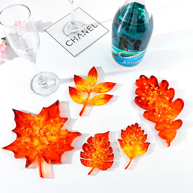 DIY Mirror Leaf Coaster Mold Christmas Series Crystal Silicone Resin Maple Leaf Epoxy Mold
