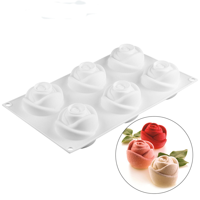 6Rose Flower Silicone Mold 3D Rose Flower Mousse Mold Rose Flower Silicone Cake Mold