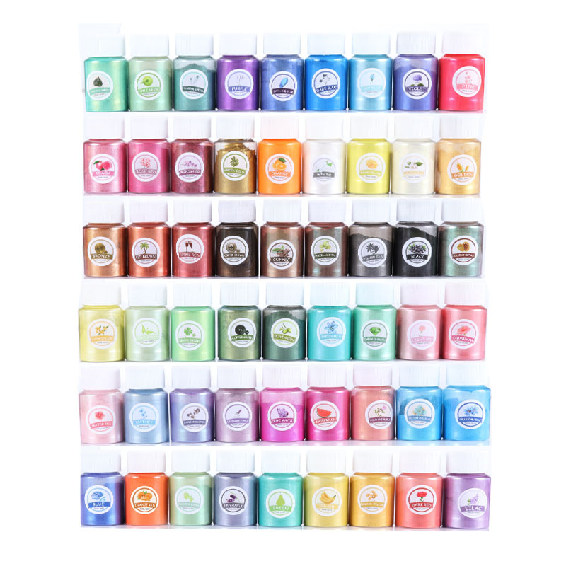 OEM 58 Colors Resin Ink DIY Mica Powder  Mica Pearl Pigment  Batch Packaging For Epoxy Floor