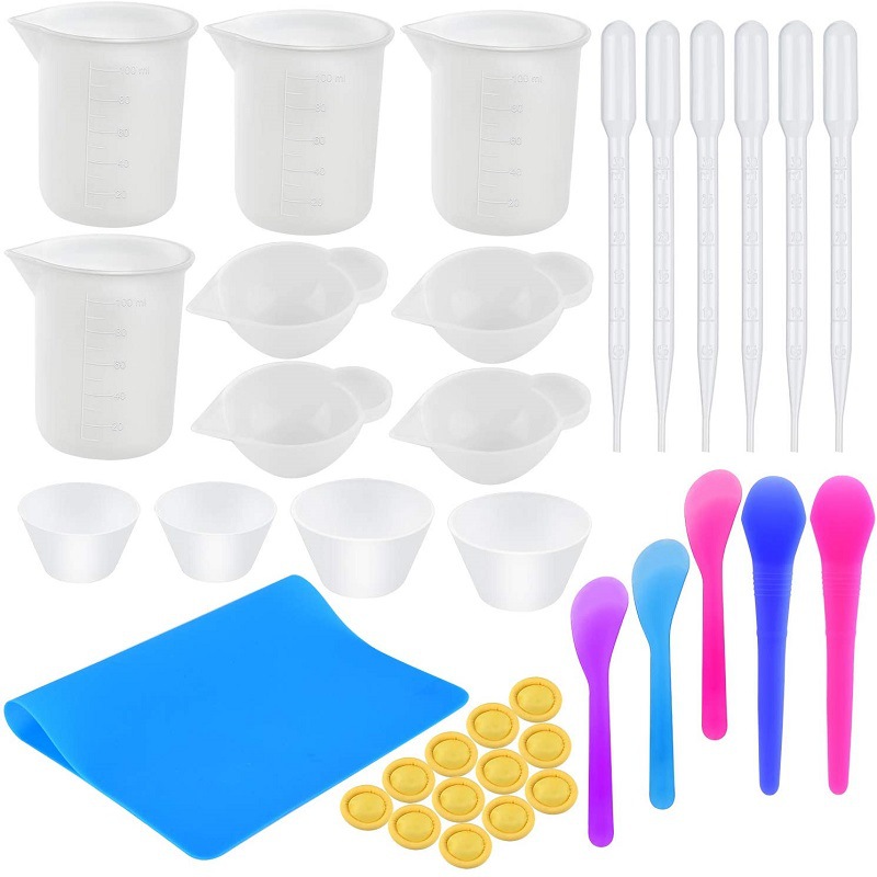 Epoxy Crystal Glue Mixing Tool Set Silicone Pad Measuring Cup Mixing Rod Amazon hot sale