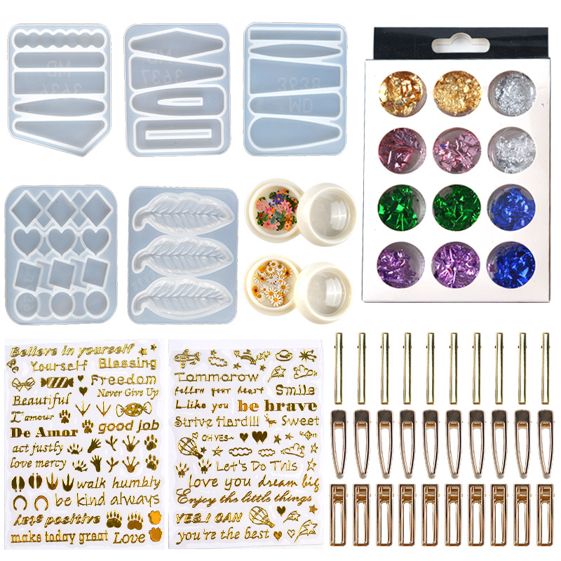 DIY Mirror Hairpin Mold Crystal Epoxy Mold Silicone Resin Girl Hairpin Package Accessory Set