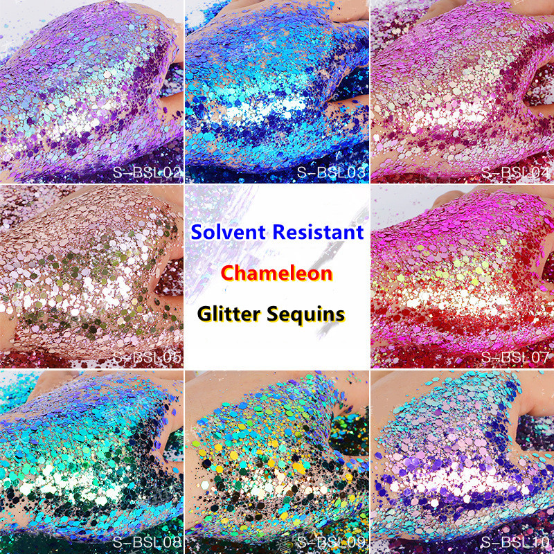 Solvent Resistant Chameleon Big Sequin Glitter Nail Polish With Chameleon Glitter Powder Eye Shadow Make-up Angle Color Change Glitter 10 Colors