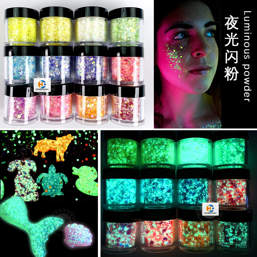 Luminous Glitter for Resin DIY Mixed 12 Colors Fluorescent Powder Nail Glue Oil Drop Jewelry Sequins