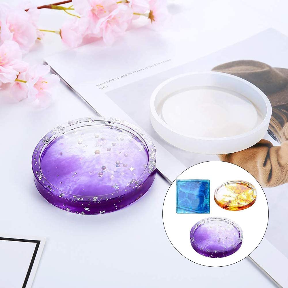 Silicone resin mold, 6 piece coasters epoxy resin casting mold orientation round oval for coasters tray for home decoration