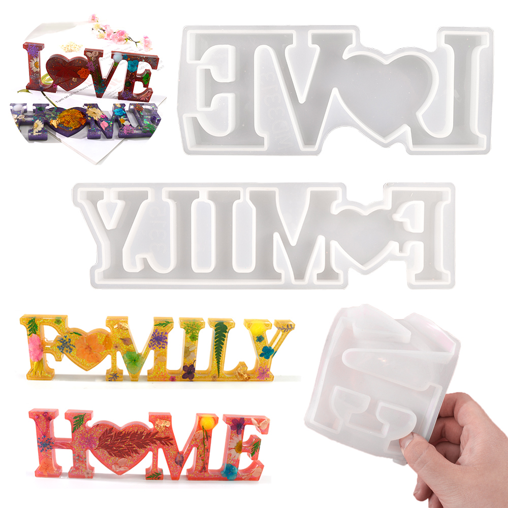  Reverse HOME LOVE FAMILY Letter Mold Epoxy Alphabet Silicone Resin Molds For Resina Art Craft Decoration Jewelry Keychain