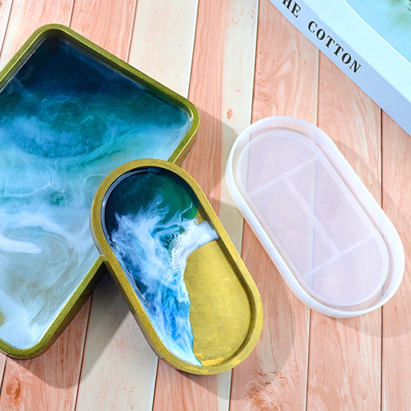 Thicken DIY Shiny Oval Flat Bottom Rolling Silicone Tray Mold Plate Dish Geometric Shape Storage Resin Molds Tray