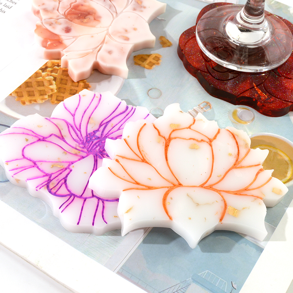 DIY Crystal Lotus Rose Shape Coaster Agate Resin Mold Tray Cup Holder Rack Epoxy Resina Mould Home Decoration