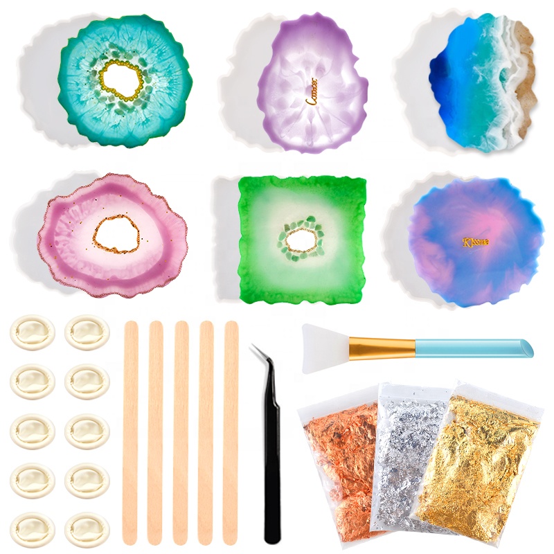  Silicone Mold Set Resin Coaster Kit With Dried Flowers For DIY Epoxy Craft Jewelry Making