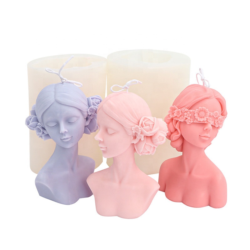 Sculpture Blindfold Elegant Lady Candle Silicone Molds Flower Girl Female Body Candle Making Mold In Silicon