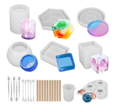 28PCS Resin Silicone Mold Ashtray Pen Holder Flower Pot Coaster Stirring Stick Droppers Measuring Cup Mold Set