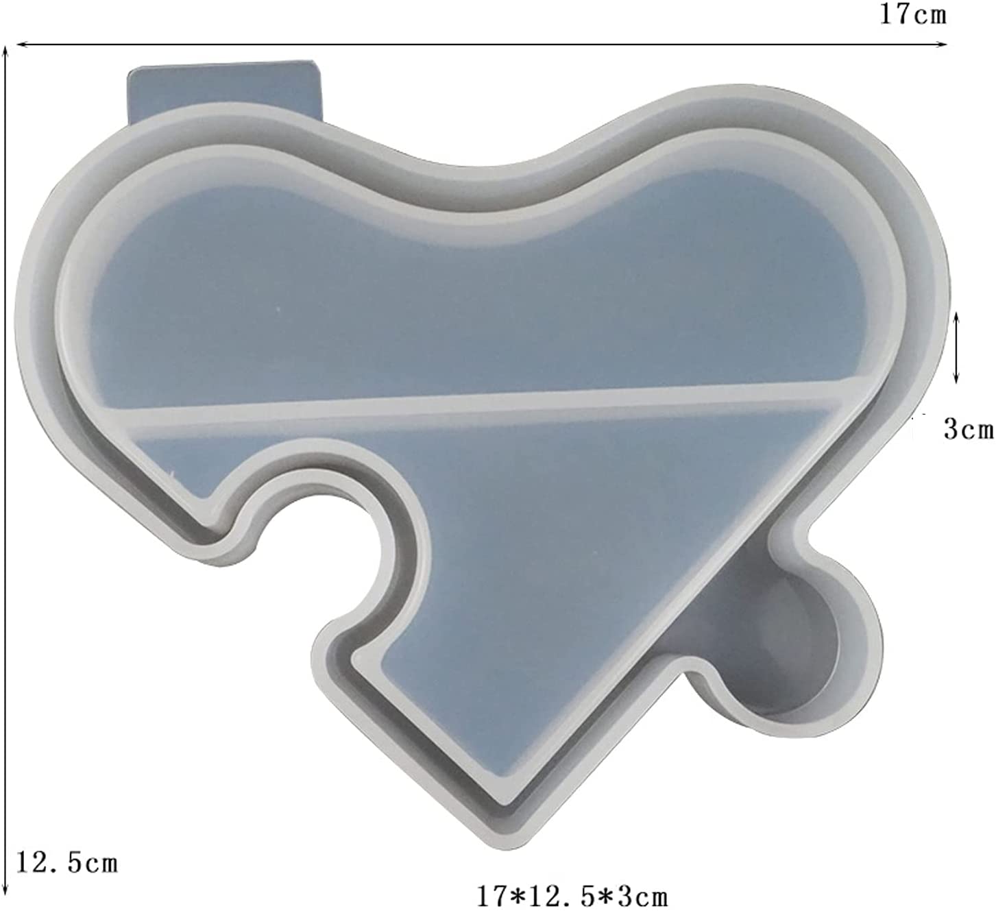 Silicone Puzzle Heart Shape Jewelry Storage Tray Resin Casting Mold Box Love Heart Platter Four Leaf Clover Container