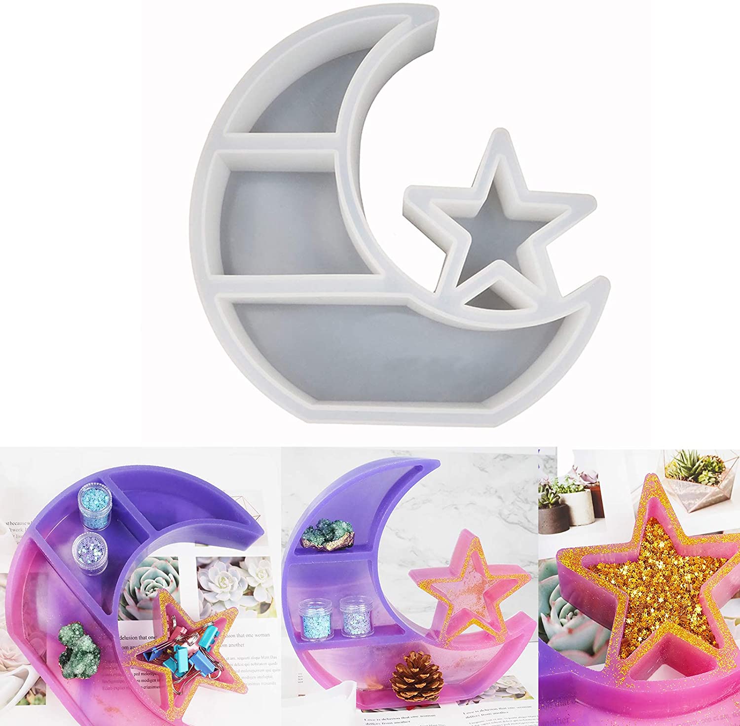 Silicone Moon Star Jewelry Storage Resin Mold Crystal Display Stand Tray Epoxy Casting Makeup Case Molds Trinket Organizer