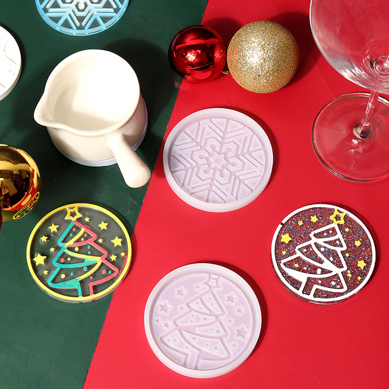 Diy Christmas Snowflake Coaster Drop Glue Mold Coffee Tea Cup Coaster Silicone Mold