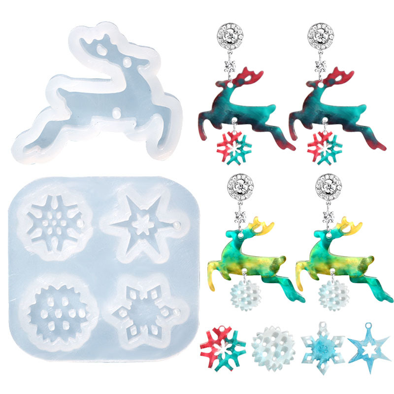 Mini Christmas Snowflake Deer Earring Pendant Drop Glue Mold Accessories Silicone Mold