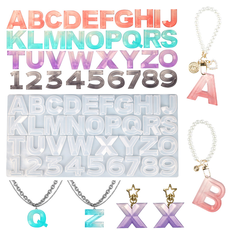 DIY Drip Rubber Mold Cut Face Number Letter Pendant Keychain Silicone Mold