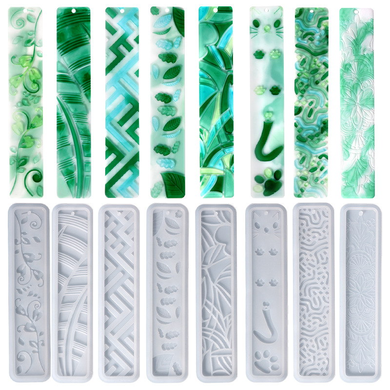 DIY Crystal Drip Rubber Mold Leaves Cat Claw Feather Maze Bookmark Silicone Mold