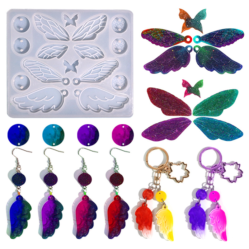 DIY Drip Rubber Mold Butterfly Pendant Earrings Keychain Jewelry Silicone Mold