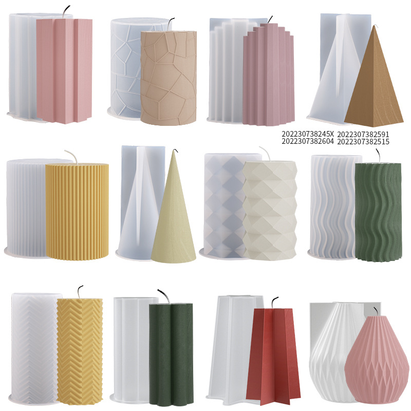 DIY Drip Candle Striped Faceted Cylindrical Triangular Polygon Cone Folded Arc Silicone Mold