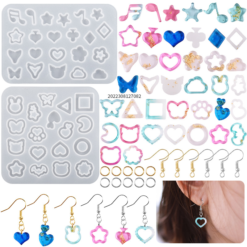 DIY Crystal Drip Rubber Moon Star Cat Rabbit Head Note Earrings Pendant Quicksand Accessory Silicone Mold