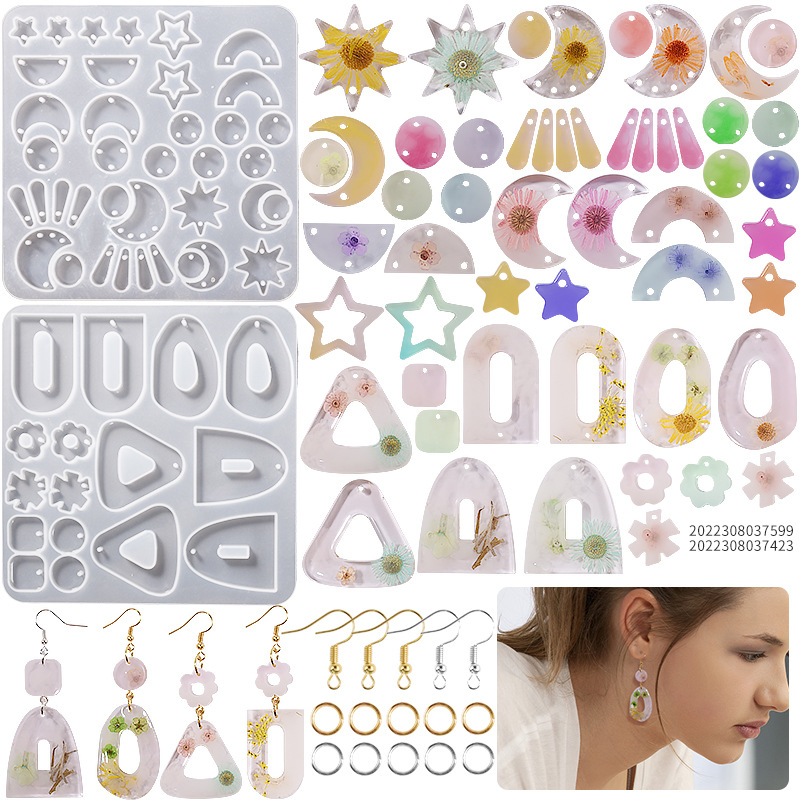 Diy Crystal Drip Rubber Shaped Oval Hollow Love Moon Earrings Pendant Keychain Silicone Mold