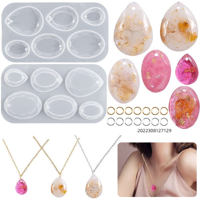 DIY Crystal Drip Resin Faceted Oval Drop Pendant Silicone Mold Earrings Pendant Keychain