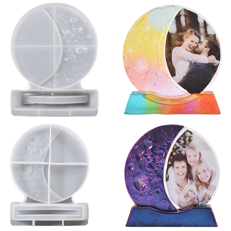 DIY Crystal Drip Resin Plaster Millwork Moon Moon Photo Frame Ornament Base Silicone Mold