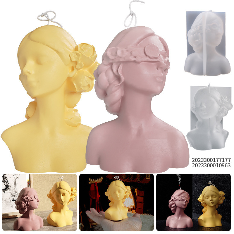 Roses Blindfolded Eyes Closed Girl Plaster Doll Silicone Mold Diy Aroma Candle Drip Mold
