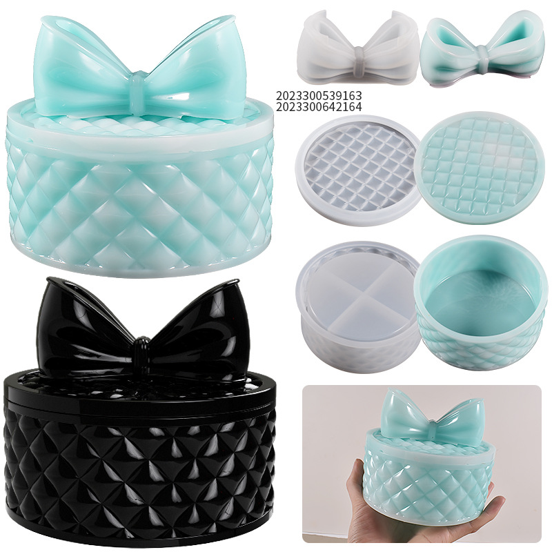 DIY Crystal Drip Resin Plaster Leather Pattern Lattice Bow Storage Box Jewelry Ornament Table Silicone Mold