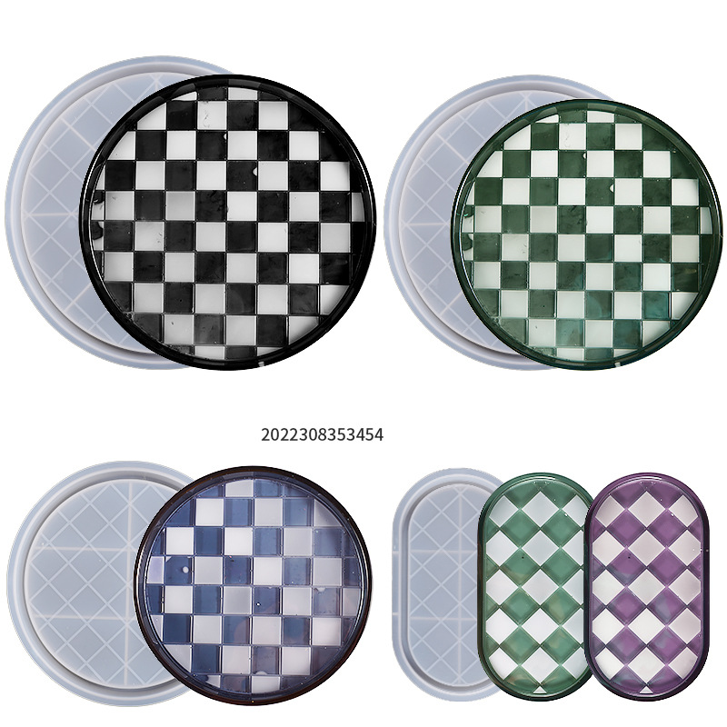 DIY Drip Epoxy Resin Plaster Oval Round Checkerboard Checkered Storage Box Jewelry Silicone Mold