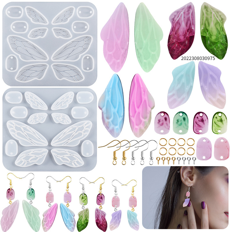 Diy Crystal Drip Resin Mirror Butterfly Wings Earrings Pendant Keychain Jewelry Silicone Mold