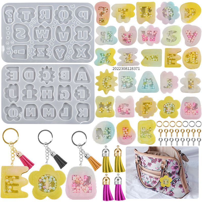 DIY Crystal Drip Resin Letter Symbol Quicksand Pendant Silicone Mold Mirror Keychain Pendant