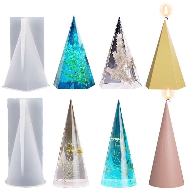 DIY Crystal Drip Rubber Mold Five-Sided Cylindrical Cone Ring Holder Candle Pendulum Mirror Silicone Mold