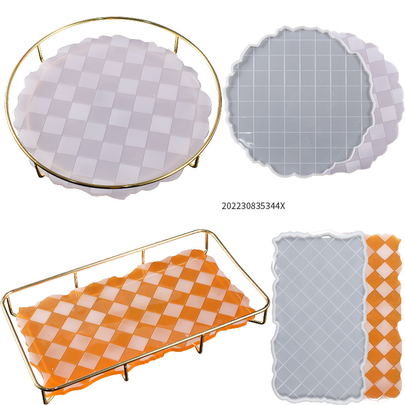 DIY Crystal Drip Resin Plaster Irregular Lace Fruit Plate Checkerboard Grid Pendulum Silicone Mold
