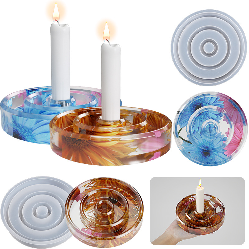 DIY Crystal Drip Plaster Round Candle Candle Holder Jewelry Sorting Storage Tray Mirror Silicone Mold