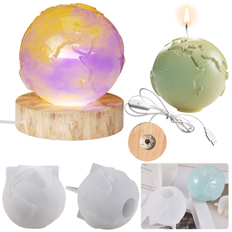 3D Stereo Earth Scented Candle Silicone Mold Diy Round Sphere High Mirror Drip Gel Mold