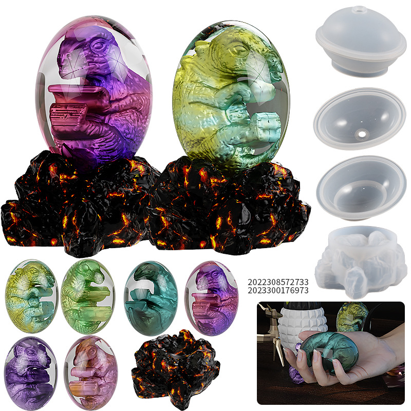 DIY Crystal Drip Rubber Egg-Shaped Dragon Egg Baby Flame Rock Night Light Base Mirror Silicone Mold