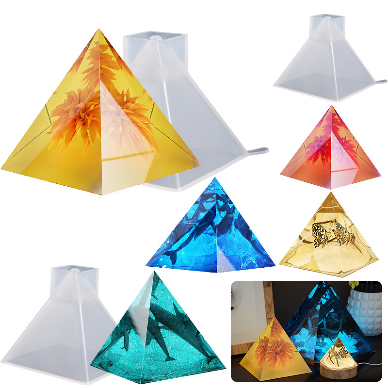 DIY Crystal Drip Resin High Transparent Mirror Pyramid With Bracket Triangle Cone Ornament Silicone Mold