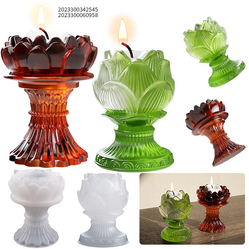 Diy Crystal Drip Rubber Lotus Flower Mirror Base One Candle Candle Holder Ornament Silicone Mold